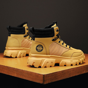 Ins Motorcycle Men's Shoes Hip-hop High-top Canvas Workwear Shoes Trendy High-soled Casual Martin Boots Harajuku Sports Sneakers