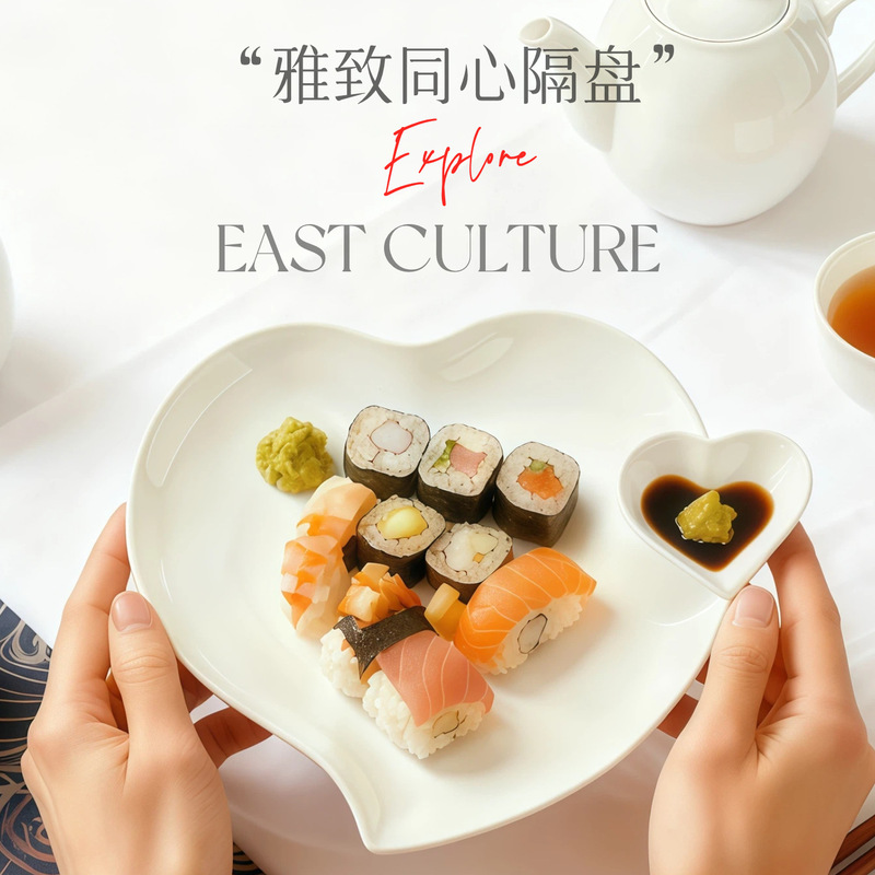 Wholesale White Ceramic Heart-Shaped Japanese-Style Western-Style Dessert Plate, Sauce Divider Plate, Fruit Plate, Compartmentalized Dinner Plate