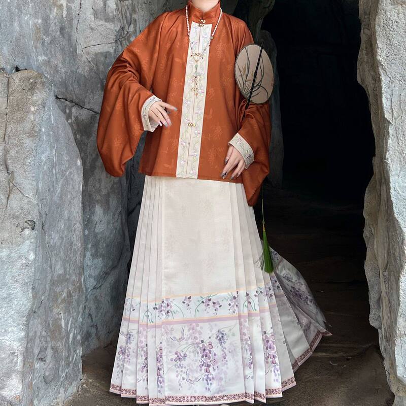 Original Ming-Style Adult Hanfu for Women, Butterfly Whisper Ming-Style Stand-Collar Front-Opening Pipa Sleeves Embroidered Mamian Skirt Autumn and Winter Set Original Ming-Style Adult Hanfu for Women, Butterfly Whisper Ming-Style Stand-Collar Front-Opening Pipa Sleeves Embroidered Mamian Skirt Autumn and Winter Set
