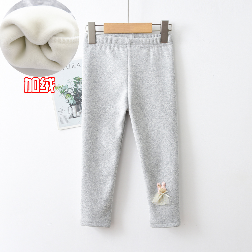 2023 new winter girls' leggings fleece-lined quality 95 cotton integrated super soft velvet winter children's clothing pants running amount