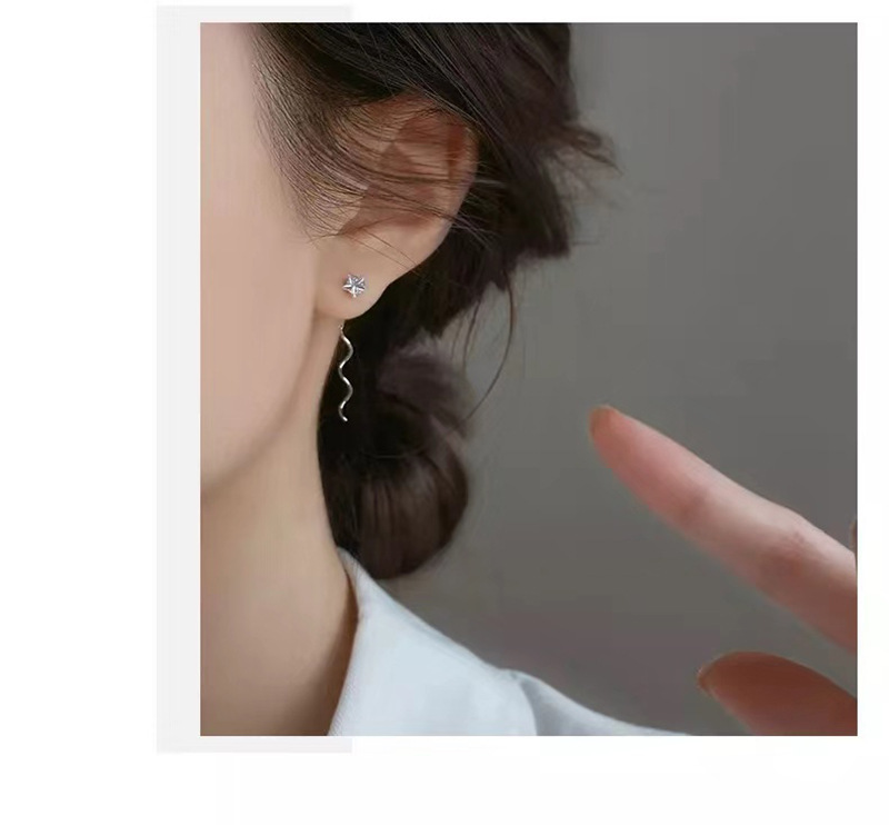 Earrings, Ear line, Ear Studs Classification 1 Pair 925 Sterling Silver Pentagram Star Earrings Ear Line Ear Studs