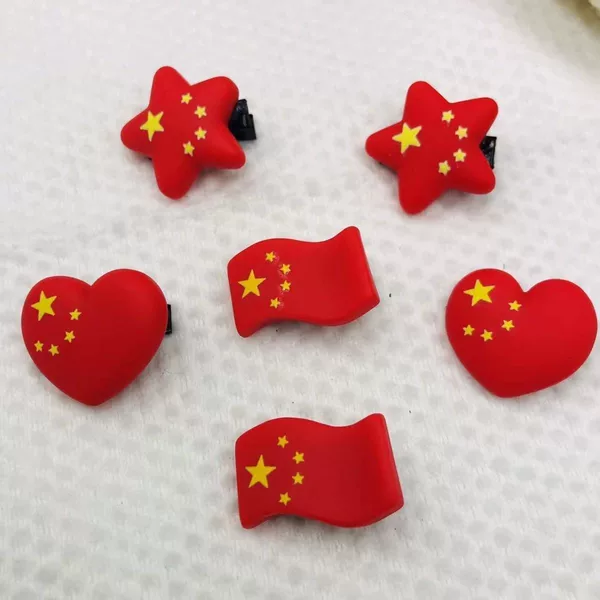 Versatile Chinese Red Five-Pointed Star Heart Red Flag Hairpin National Day Decoration Travel Student Hair Accessories Chinese Heart Hairpin