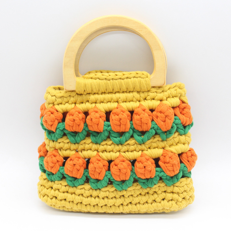 Línea de tela de bricolaje tejida a mano Bolso de tulipán Bolso de material Bolso para novias generosas y dulces