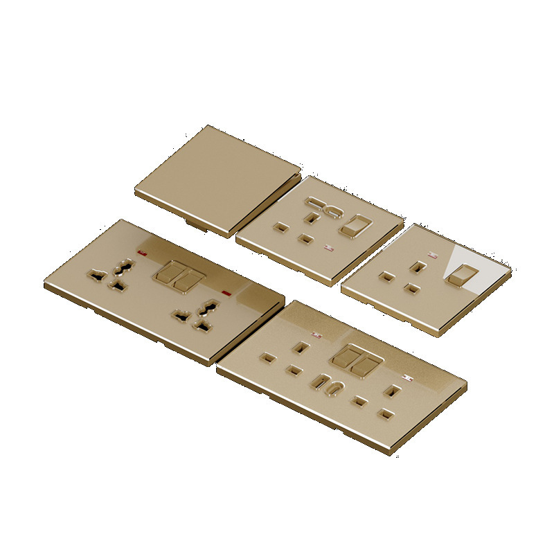 Estándar británico 250V conmutador 13A socket panel de vidrio oro pared sudeste asiático conmutador de alta calidad socket
