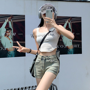 2147# American retro Denim shorts women's 2024 summer new loose slim hip ultra-short A- word hot pants