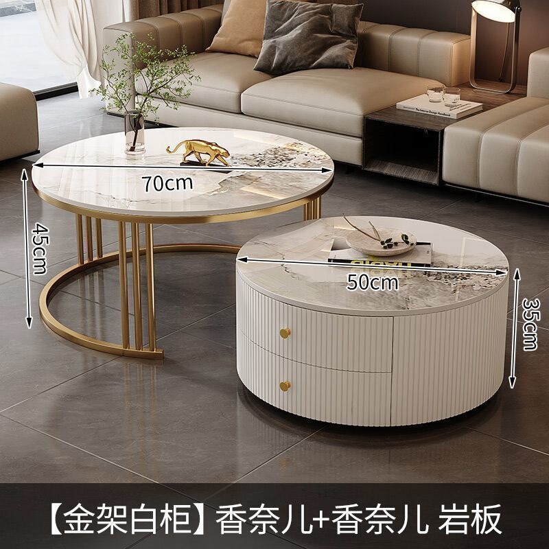 茶几轻奢简约现代客厅家用小户型北欧边几大理石岩板圆形小茶几桌|undefined