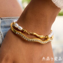 杰鼎欧美不锈钢水钻卡扣手镯轻奢高级感首饰女不掉色钛钢饰品跨境