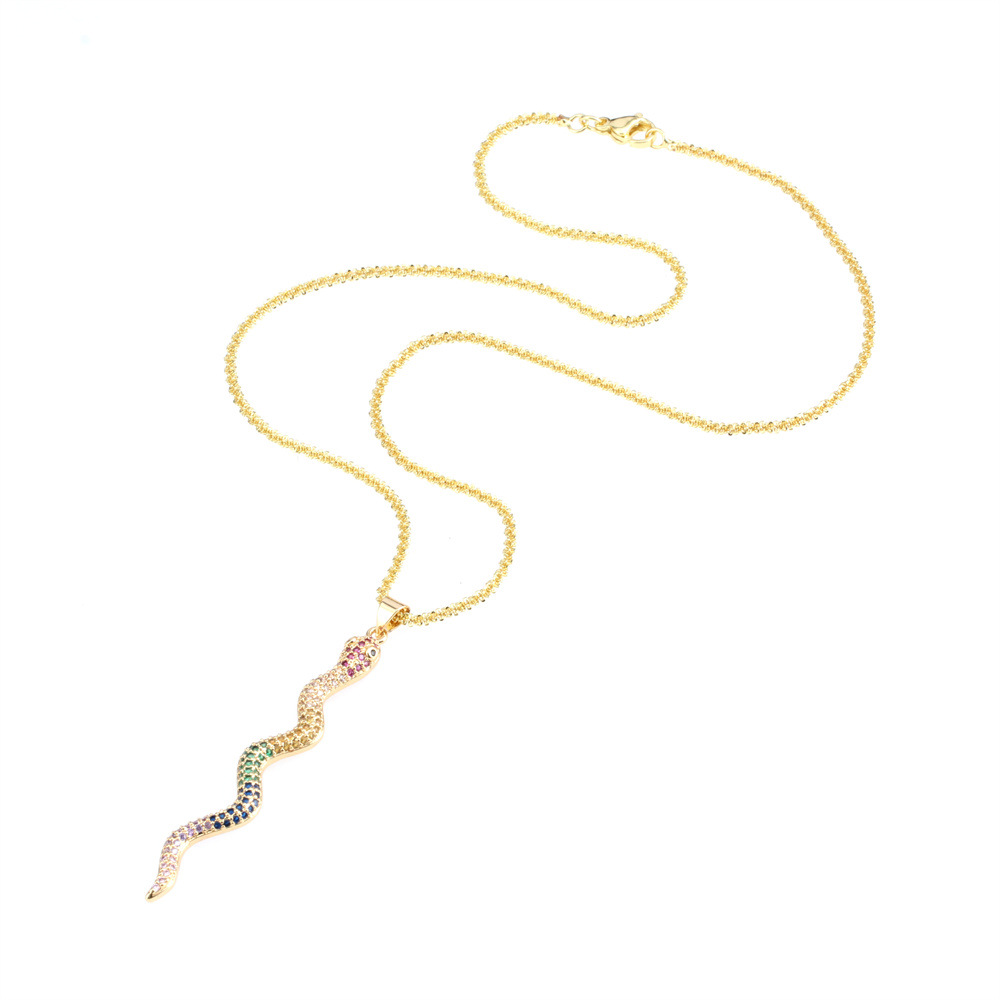 Fashion Snake Copper Inlay Zircon Pendant Necklace 1 Piece
