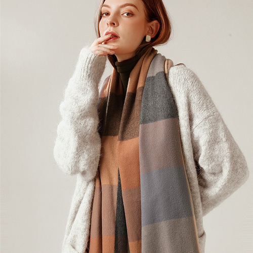 Cashmere-style Plaid Scarf for Women - Autumn/Winter  New Arrival - Cold-Proof & Warm-Keeping Neck Scarf with Thick Fringe - Factory Wholesale