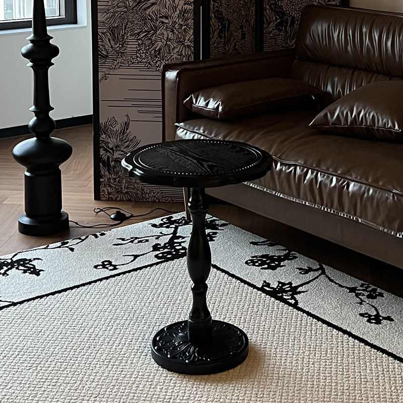 American Retro Sofa Side Table Solid Wood Middle Ancient Furniture Corner Table Living Room French Coffee Table Casual Small Round Table Coffee Table