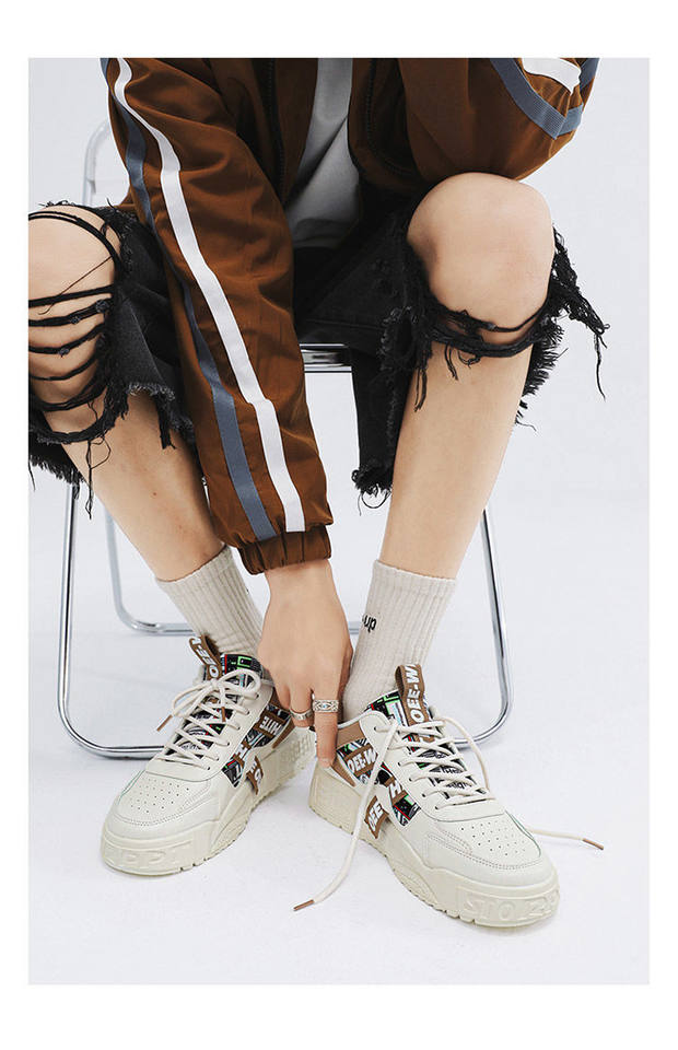 Giày thể thao nam màu trắng thoáng khí đế dày phong cách Hàn, giày sneaker đa năng thắt dây — E161 trắng đen, Màu Kaki E161 chi tiết 21