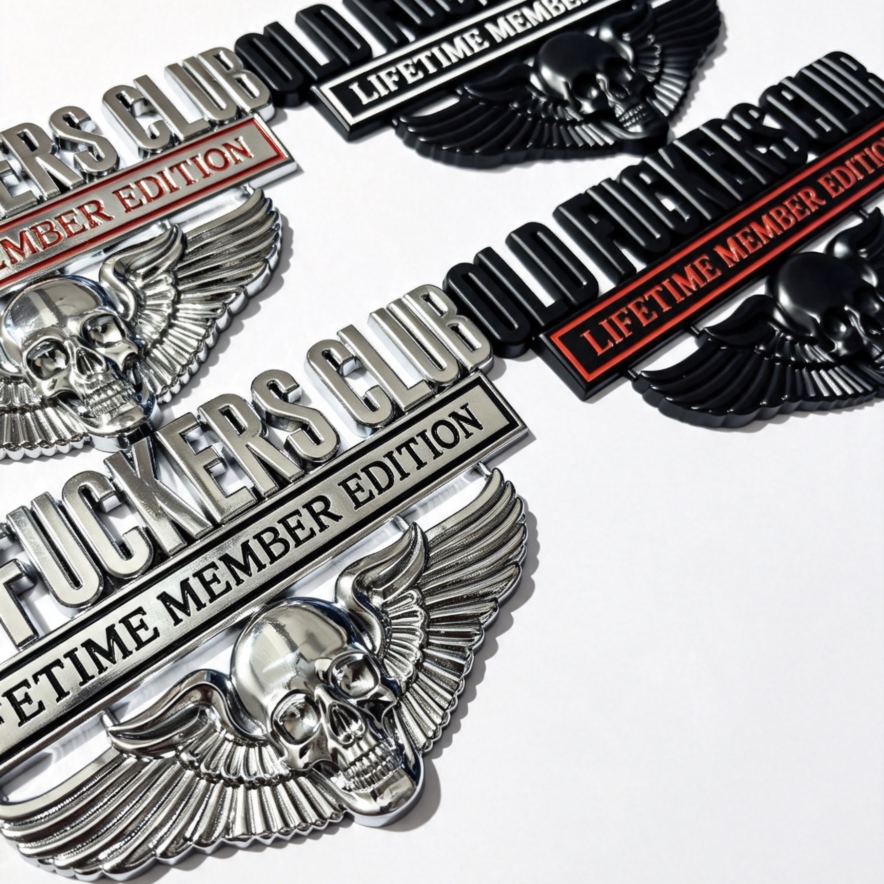Manufacturer wholesale cross-border new popular product oldfuckersclub skull zinc alloy metal modified car body sticker