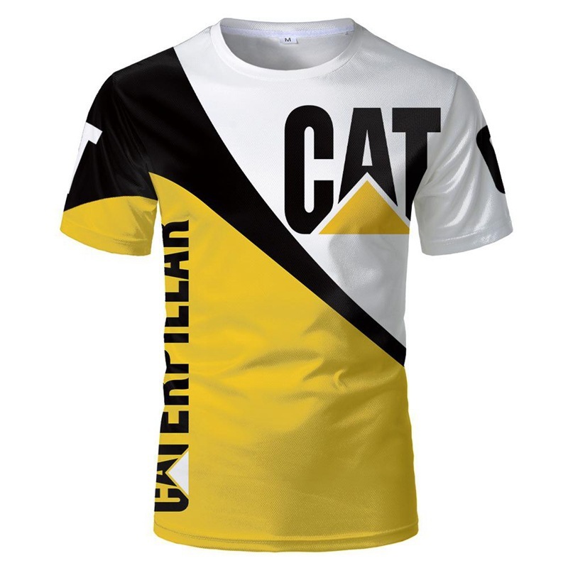 TK人気 CAT掘削機 3D立体インク メンズT アメリカンワークウェア風 通気速乾半袖Tシャツ|undefined