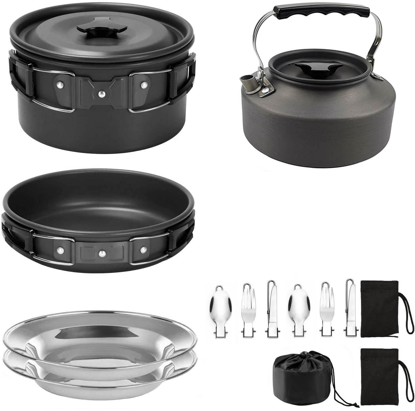 Juego de ollas portátil para 2-3 personas, el más vendido de Amazon, juego de ollas plegable para acampar, juego de ollas para picnic