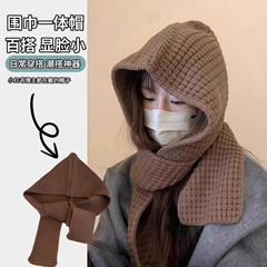 帽子围巾一体新款外搭秋冬季女针织连帽两用保暖百搭毛线披肩围脖