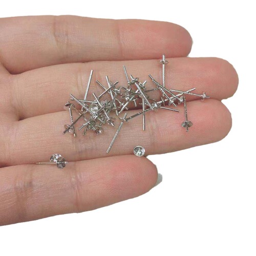DIY jewelry 925 silver ear holder, ear pin, earring, pearl holder, bowl holder, bowl pin, empty holder, bead plate, tray pin, silver accessories