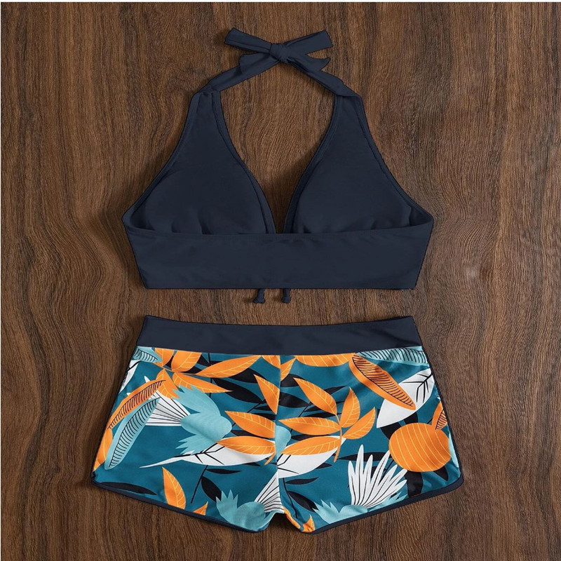 Bikini da donna a vita alta con lacci, design sexy a incastro, costume da bagno stile college europeo americano, costume da bagno sportivo da surf in poliestere e nylon_voghion.com
