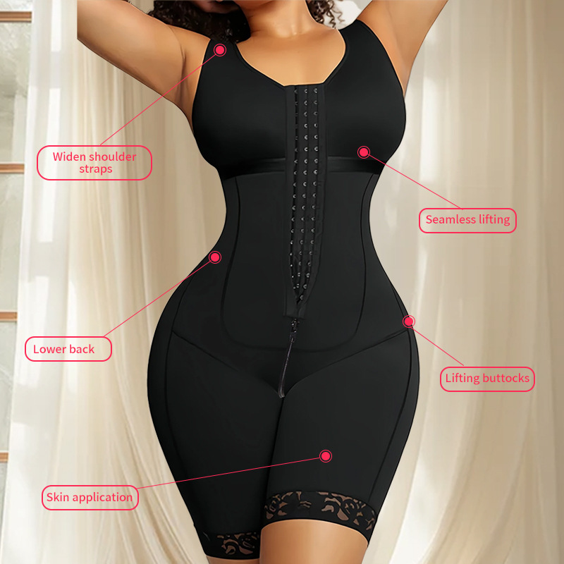 Cross-Border Reinforced Buttoned One-Piece Shapewear Mesh Large Size Tummy Control Corset European and American Waist and Hip Corset