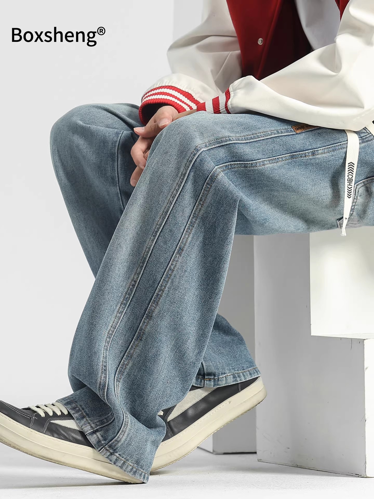 Men's Vintage Washed Straight-Leg Jeans for Spring and Autumn, Casual Wide-Leg Sweatpants for Men