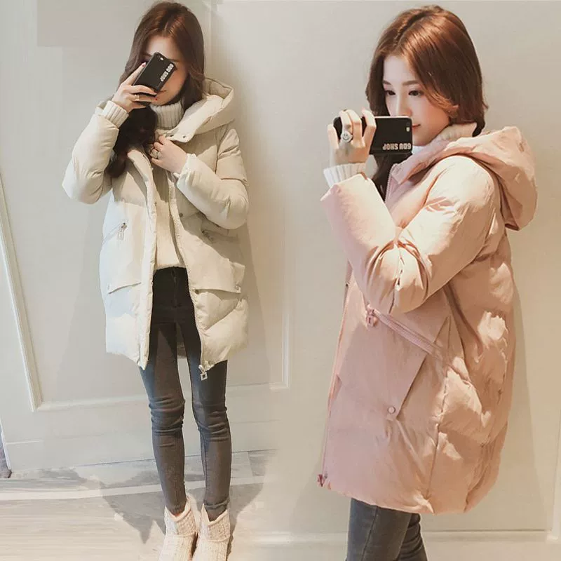 Long winter down jacket with down for students, mid-length, Korean style, oversize, increased thickness