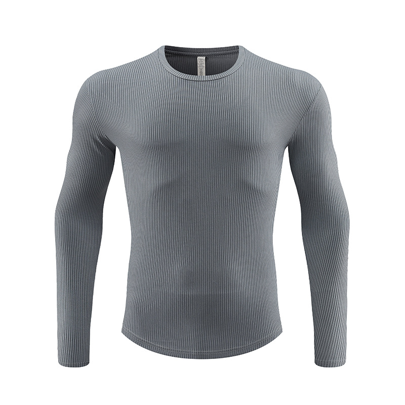 Deportes al aire libre camiseta de los hombres de secado rápido transpirable SLIM-Fit manga larga moda cuello redondo correr ropa de entrenamiento alto elástico Otoño e Invierno