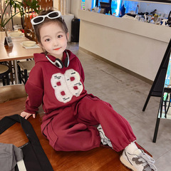 女童套裝春款2024新款洋氣女寶寶春秋季運動衛衣衛褲女孩兒童春裝