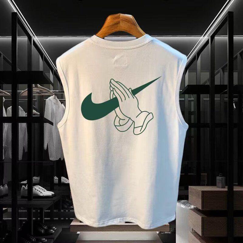Factory direct heavy cotton printed men's sports vest summer new round neck fashion fashion brand waistcoat T-shirt Factory direct heavy cotton printed men's sports vest summer new round neck fashion fashion brand waistcoat T-shirt