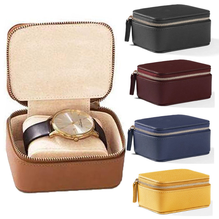 PU皮手表盒欧美拉链首饰盒简约礼品珠宝盒手表包装盒
