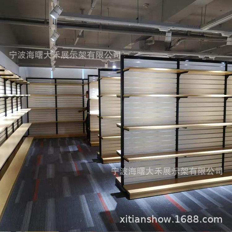 宁波货架样品间陈列架冷轧钢框架密度板槽板