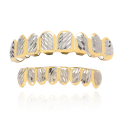 Amazon Cross-Border Supply: Hip-Hop Gold Teeth Caps with Floral Design, Dual-Color, 8-Tooth Personalized Fashion Accessory