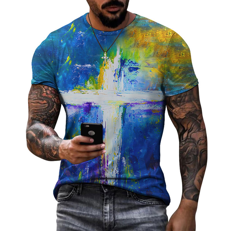 Moda de verano europea y americana, top de moda delgado de cuello redondo para hombres, camiseta juvenil, soporte, pedido de una pieza de cabello