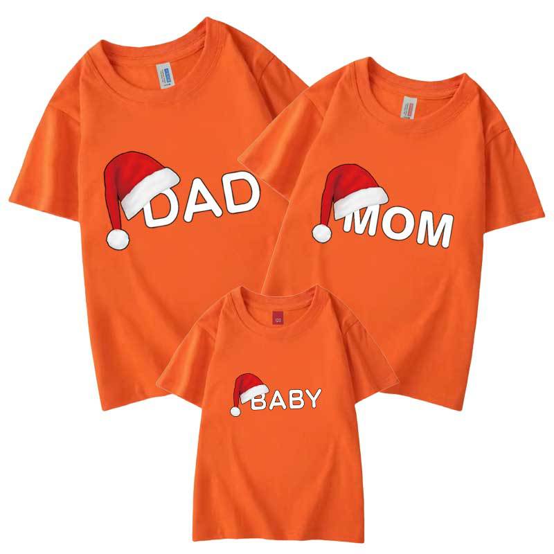 Verano inglés sombrero de Navidad refinado algodón padre-hijo ropa de clase ropa impresa ropa para niños manga corta cuello redondo Camiseta entrega al por mayor