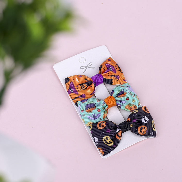 13g Weight Hair Accessories Classification Halloween Festival Bow Knot Pattern Kid'S Gender Fashion Style Halloween Children's Bow Hairpin Three-piece Set Wholesale Nihaojewelry 2