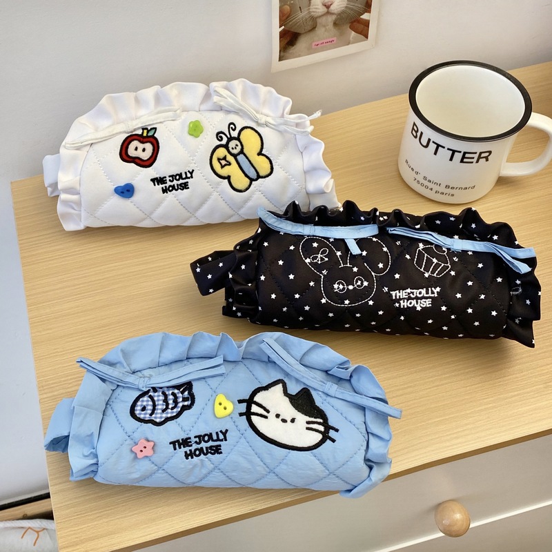 韓国レース鉛筆バッグ漫画刺繍餃子の形子供と学生文具バッグ大容量収納袋筆箱|undefined
