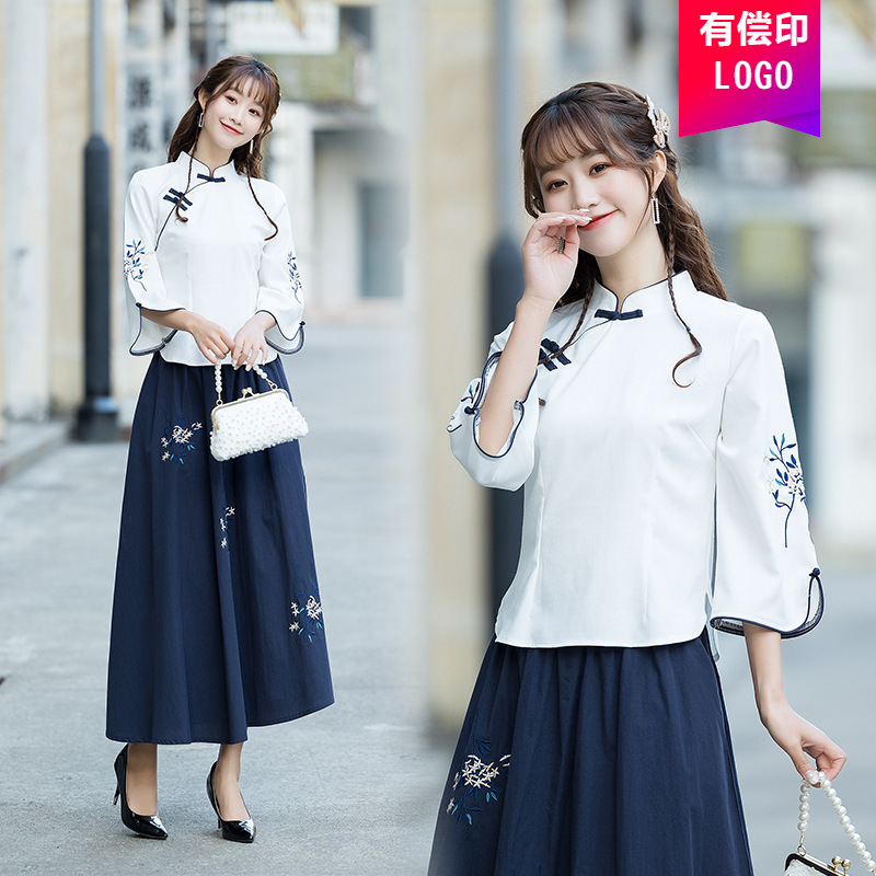 Event: Republic of China Style Women's Cotton and Linen Cheongsam, Summer Chinese Tang Suit Top, Tea Art Tea Suit Two-Piece Set, Hanfu Event: Republic of China Style Women's Cotton and Linen Cheongsam, Summer Chinese Tang Suit Top, Tea Art Tea Suit Two-Piece Set, Hanfu