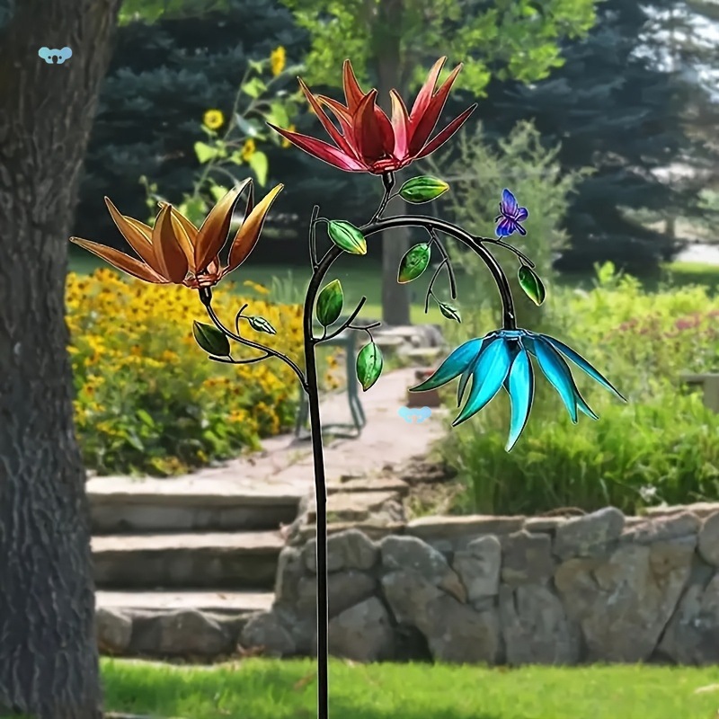 Large Stains Steel Wind Powered Metal Flower Butterfly
