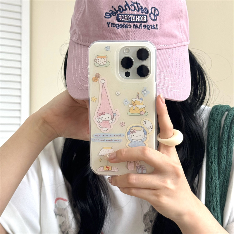 かわいい漫画 KT チェーン 16Promax 携帯電話ケース Apple 15Pro 二重層 14Pro13Promax 女性に適しています|undefined