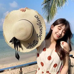 新しいスタイルの女性用帽子、ファッショナブルな文字、大きなつば、通気性のある麦わら帽子、ビーチ日焼け止めサンハット、夏のサンハット、海辺
