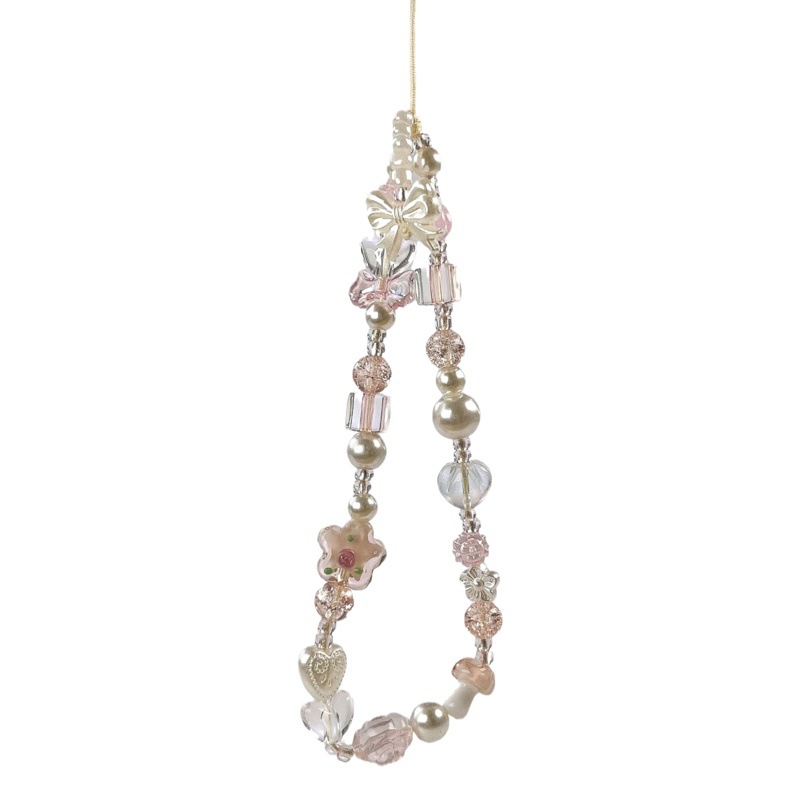 Wow original vidrio pequeña flor con cuentas Cadena de teléfono móvil DIY hecho a mano con cuentas de teléfono móvil Cadena de teléfono móvil colgante CCD Cámara