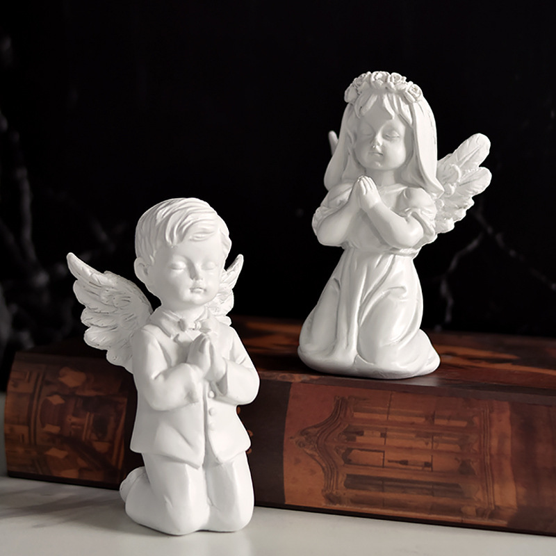 Enfeites de resina transfronteiriços europeus para mesa, sala de estar, escritório, estátua criativa para dormir, artesanato, anjo, menina._voghion.com