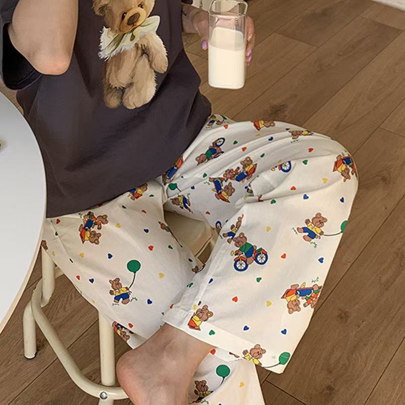 Nube de algodón, pantalones de pijama de manga corta de dibujos animados, primavera y otoño, pantalones casuales de aire acondicionado de verano sueltos se pueden usar fuera