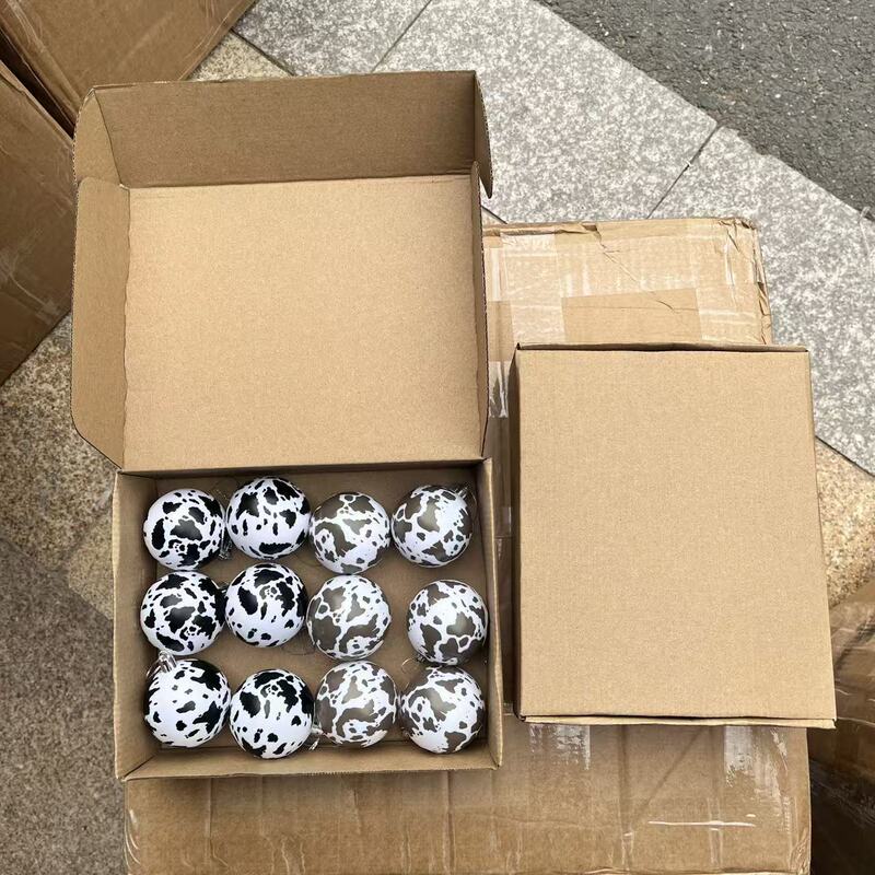 跨境圣诞球奶牛印花图案圣诞节动物主题圣诞西部乡村风圣诞装饰品|undefined