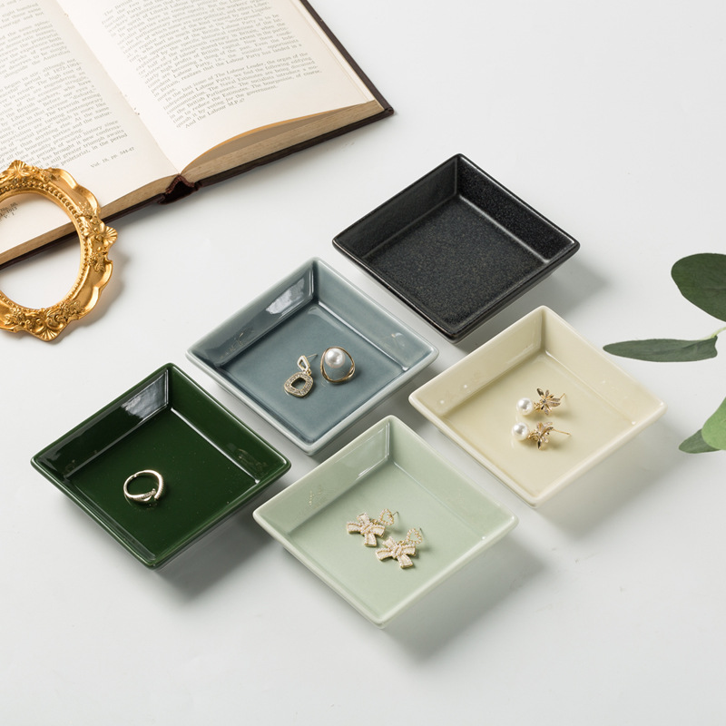 Cross-border square jewelry tray necklace ring earrings storage dish household flavor dish Amazon kiln ceramic flavor dish