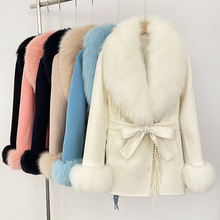 狐狸毛领羊毛大衣高级感系带流梳青果领气质百搭双面羊毛呢外套女