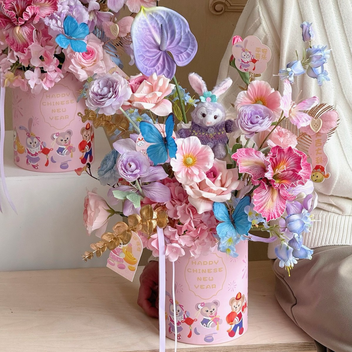 설날 꽃 핑크 + 룰루 소재 패키지 조화