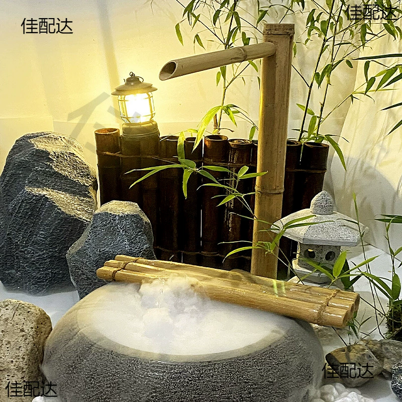 Бамбуковая проточная вода украшает циркулирующую воду миску для воды, горшок для создания ландшафтного ряда насосов, каменный резервуар, фильтр для внутреннего двора