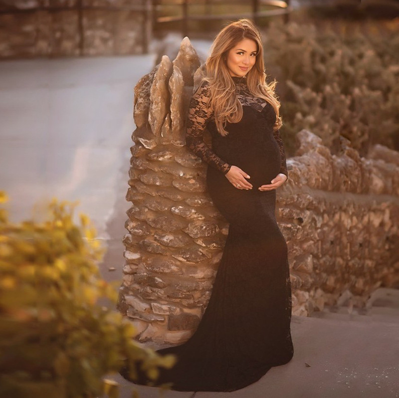 2022 European and American Women's Lace Pregnant Women's Crewneck Tail Dress Photography Dress 1203