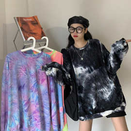 网红t恤ins超火宽松韩版扎染短长袖潮2021新款设计感长袖上衣跨境