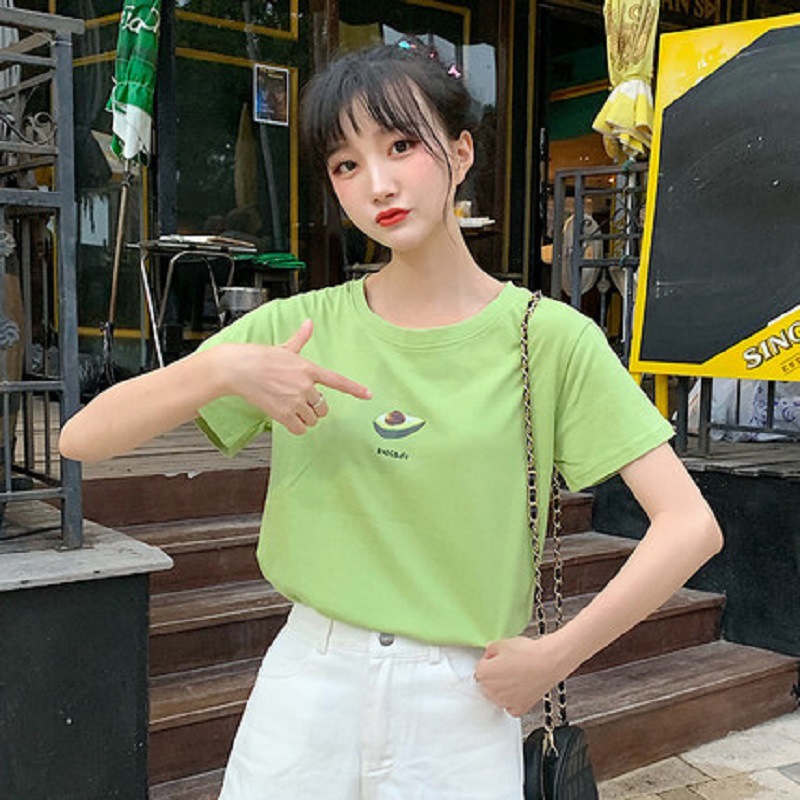 Colorful Candy Fruit Print 2024 Summer Korean Short sleeved T-shirt Loose Student Top Women's Clothing_voghion.com
