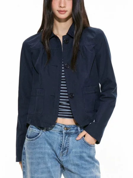 Retro doll-collar short jacket, versatile and loose-fitting, with a slimming effect, American-style outerwear for autumn